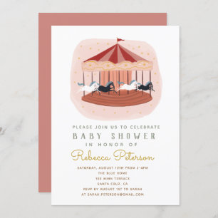 Invitation Baby shower carrousel rose aquarelle