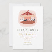 Invitation Baby shower carrousel rose aquarelle (Devant)