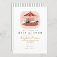 Invitation Baby shower carrousel rose aquarelle