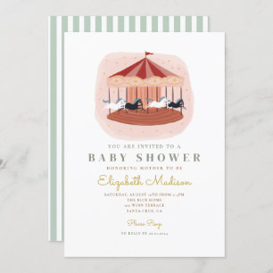 Invitation Baby shower carrousel rose aquarelle