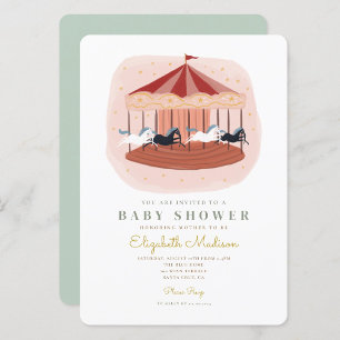 Invitation Baby shower carrousel rose aquarelle