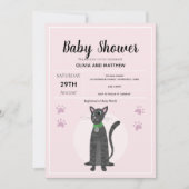 Invitation Baby shower Cartoon de chat Tabby rose mignonne po (Devant)