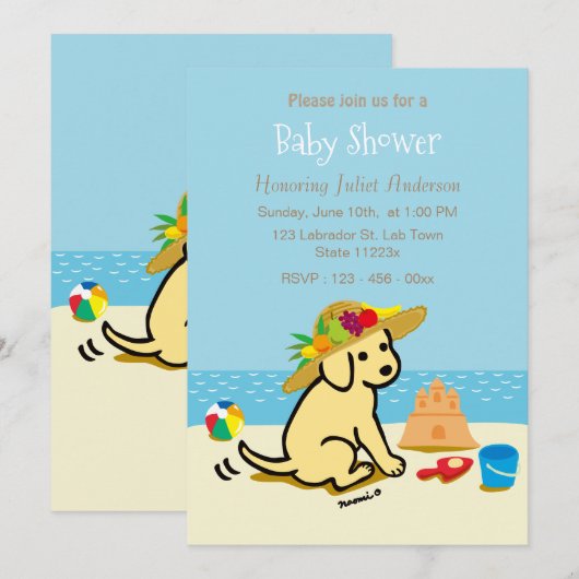 Invitation Baby shower Casquette de paille de chiot jaune Lab (Devant / Derrière)