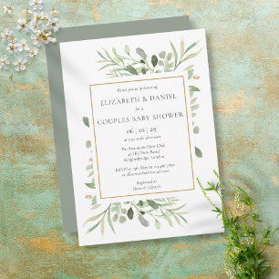 Invitation Baby Shower/Célébration de bébé Couple Eucalyptus