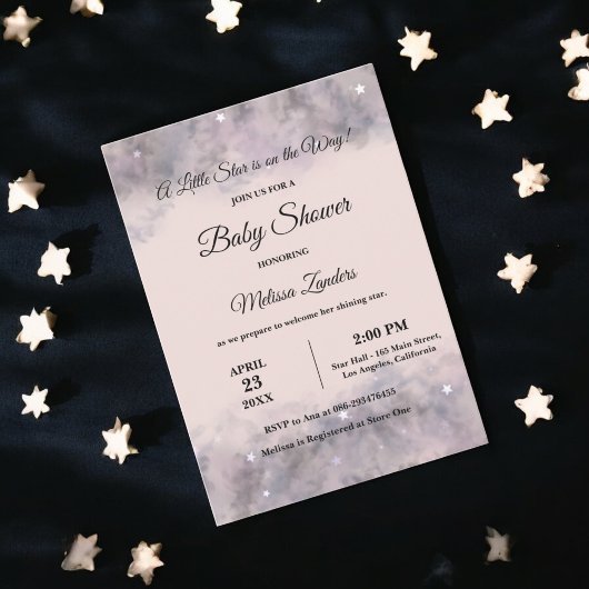 Invitation Baby shower céleste Aquarelle rose Bébé Fille