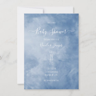 Invitation Baby shower céleste bleu et blanc ciel