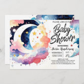 Invitation Baby shower céleste clair de lune (Devant / Derrière)