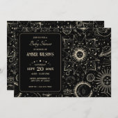 Invitation Baby shower céleste de boho astrologie magique (Devant / Derrière)