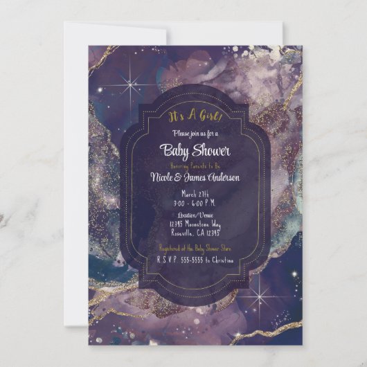 Invitation Baby shower céleste d'or bleu Berry (Devant)