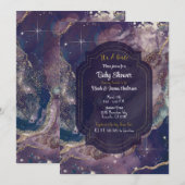 Invitation Baby shower céleste d'or bleu Berry (Devant / Derrière)