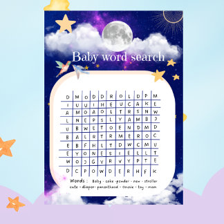 Invitation Baby shower Céleste Dreams Word Recherche Jeu