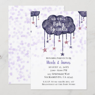 Invitation Baby Shower Céleste Étoiles Violettes et Dorées
