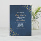 Invitation Baby shower céleste Gold & Blue Twinkle Stars (Debout devant)