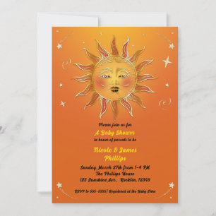 Invitation Baby Shower Céleste Jaune Orange Soleil Rétro