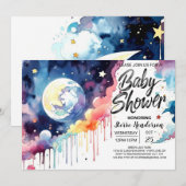 Invitation Baby shower céleste lunaire (Devant / Derrière)