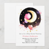 Invitation Baby shower céleste rose de nuit Sky Girl (Devant / Derrière)