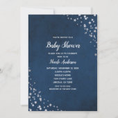 Invitation Baby shower céleste Silver & Blue Twinkle Stars (Devant)