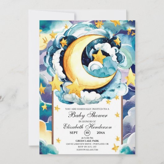 Invitation Baby shower céleste simple Twinkle Star (Devant)