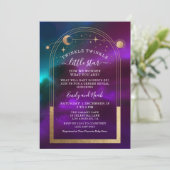 Invitation Baby shower céleste Turquoise d'or cosmique pourpr (Debout devant)