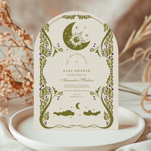 Invitation Baby Shower Céleste Vert Sauge