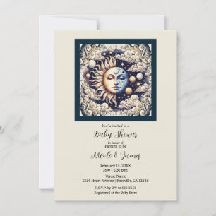 Invitation Baby shower Céleste Vintage Demi-Soleil & Lune