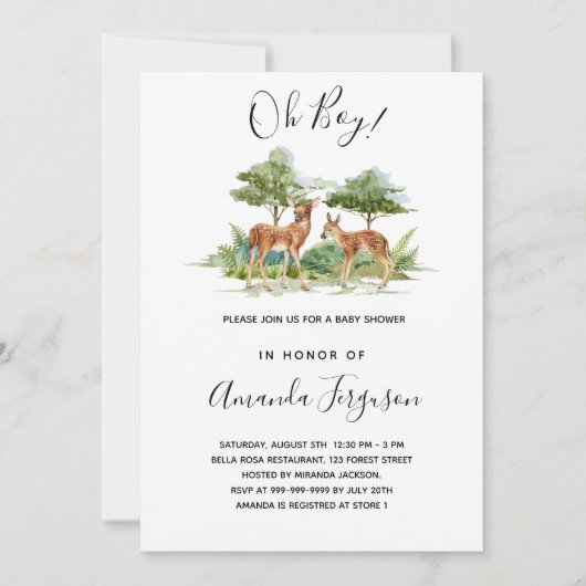 Invitation Baby shower cerf d'animaux de forêt (Devant)