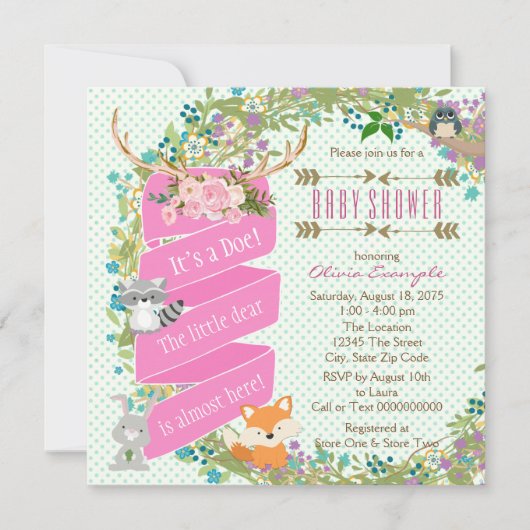 Invitation Baby Shower Cerf de Forêt (Devant)