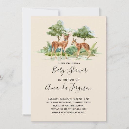 Invitation Baby shower cerf de la forêt (Devant)