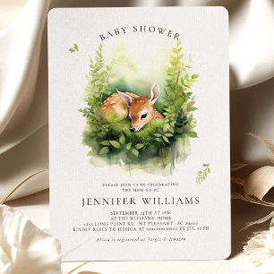 Invitation Baby Shower Cerf Fantaisie Aquarelle