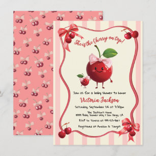 Invitation Baby shower cerise maman et bébé