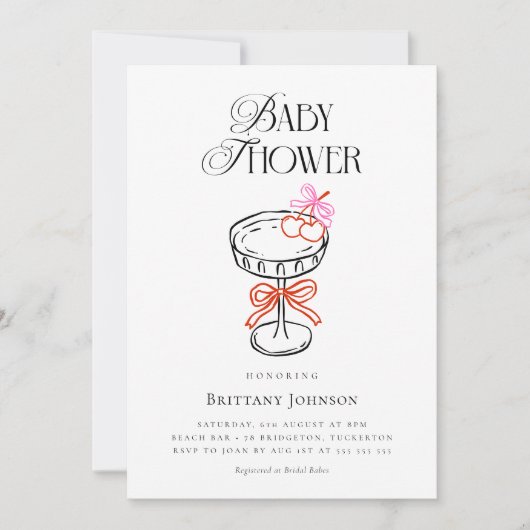 Invitation Baby shower Cerises & Bow Martini (Devant)