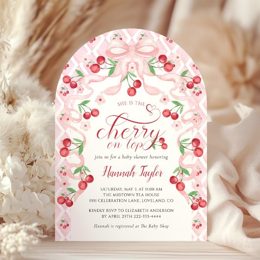 Invitation Baby shower cerisier rose Bow