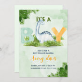 invitation baby shower, c'est aboy, dinosaure mign (Devant / Derrière)