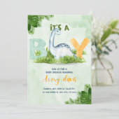 invitation baby shower, c'est aboy, dinosaure mign (Debout devant)
