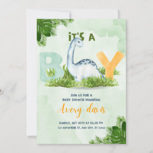 invitation baby shower, c'est aboy, dinosaure mign