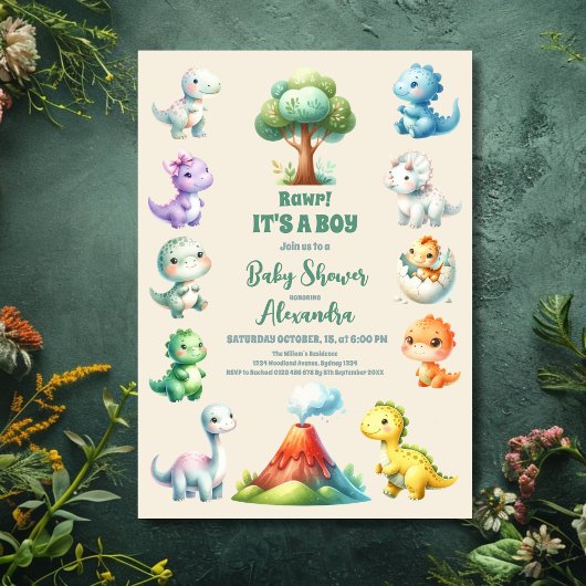Invitation Baby shower "C'est un garçon" de Cute Dinosaur
