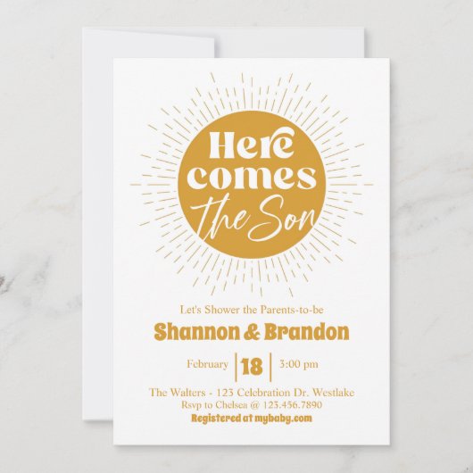 Invitation Baby shower, C'est un garçon, Soleil, Rétro (Devant)