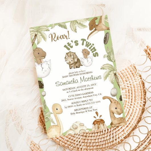 Invitation Baby shower "C'est un jumeau" de Cute Dinosaur