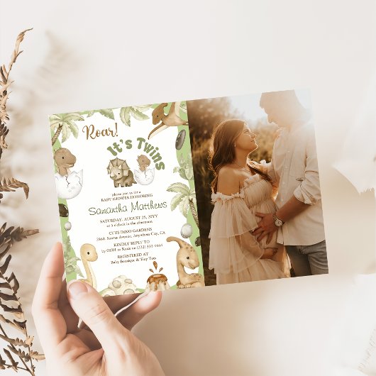 Invitation Baby shower "C'est un jumeau" de Cute Dinosaur
