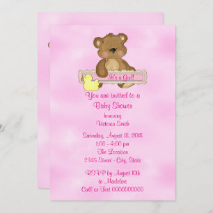 Invitation Baby shower c'est un ours de nounours de fille