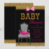 Invitation Baby shower Chaise Princess Rose Black Gold (Devant / Derrière)
