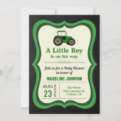 Invitation Baby shower Chalkboard Green Farm Tractor (Devant)