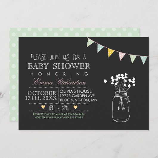 Invitation Baby shower Chalkboard moderne (Devant / Derrière)
