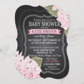 Invitation Baby shower Chalkboard Pink Hydrangeas (Devant / Derrière)