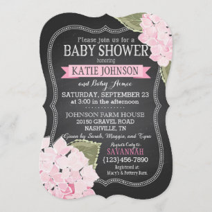 Invitation Baby shower Chalkboard Pink Hydrangeas