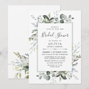 Invitation Baby-Shower Champêtre à l'aquarelle avec eucalyptu