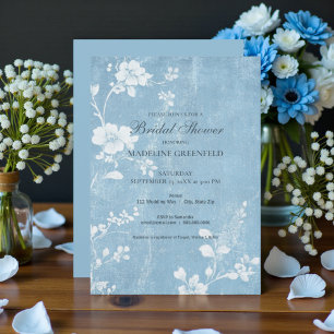 Invitation Baby Shower Champêtre Bleu Bébé Floral