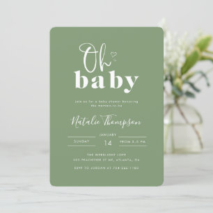 Invitation Baby-Shower Champêtre Vert Sauge Mignon