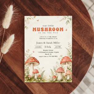 Invitation Baby Shower Champignon de la Forêt Vintage