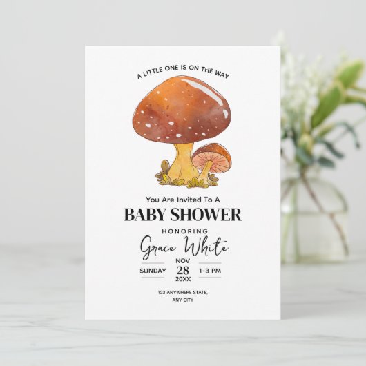 Invitation Baby Shower Champignon Forêt minimale (Debout devant)